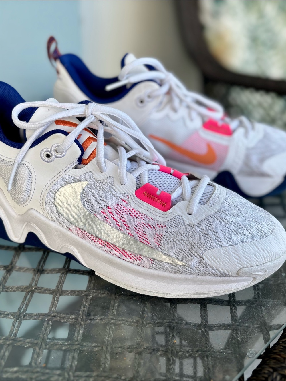 Nike Kids White Sneakers with Pink and Orange Accents